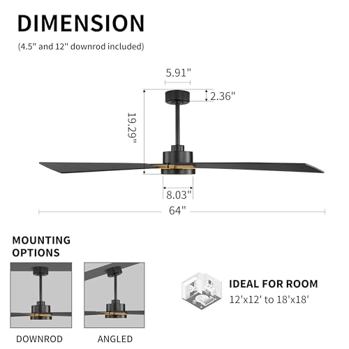 64 Inch Ceiling Fan with Light and Remote