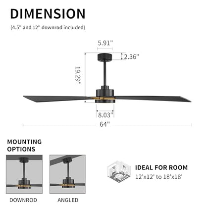 64 Inch Ceiling Fan with Light and Remote