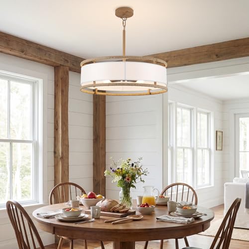 19.7" Rattan Drum Chandelier Light Fixture