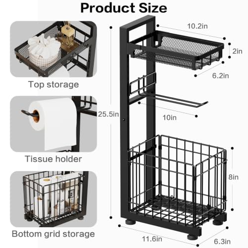 Toilet Paper Holder Stand with Storage Shelf