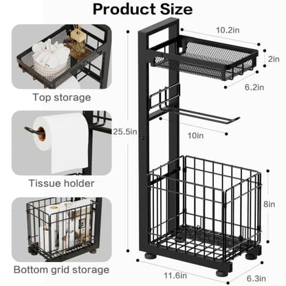 Toilet Paper Holder Stand with Storage Shelf