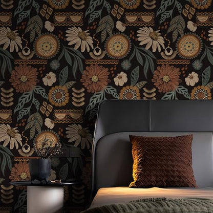 Boho Peel and Stick Wallpaper Removable Sun Flroal Contact Paper Waterproof Vinyl wall Covering Stick on Bathroom Wallpaper