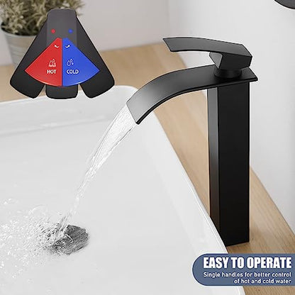 Tall Bathroom Faucet Vessel Sink Faucet with Drain (With Drain / Matte Black)