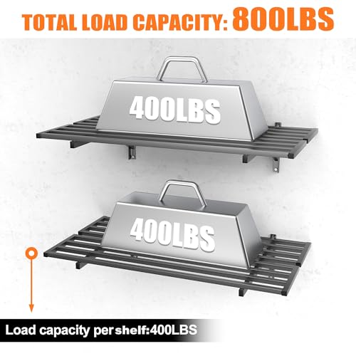 2-Pack Heavy-Duty Garage Wall Shelves, Floating Wall-Mounted Storage Shelves with Screw-Secured, Holds 400 lbs/Shelf for Garage
