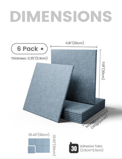Felt Bulletin Board & Cork Board Alternative 48'' x 36'' (Dusty Blue-1 / Solid tile 6-pack)