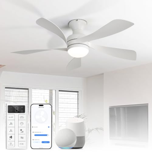 42 Inch Smart Ceiling Fans with Lights and Remote (White / 42inch Max)