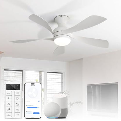 42 Inch Smart Ceiling Fans with Lights and Remote (White / 42inch Max)