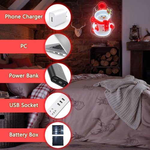Christmas Snowman Neon Sign Dimmable Christmas Led Neon Sign for Wall Decor (Multicolor-Snowman)