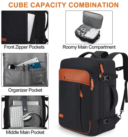 40L Expandable Travel Backpack (Black / 20 inches)