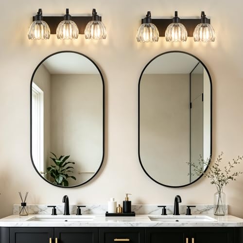 Bathroom Light Fixtures (Black - Tulip Clear / 3-light)