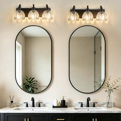 Bathroom Light Fixtures (Black - Tulip Clear / 3-light)