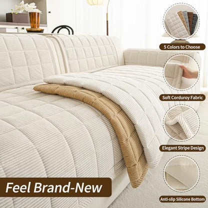 Couch Covers for Sectional Sofa (Beige White / 1PC/35"X83")