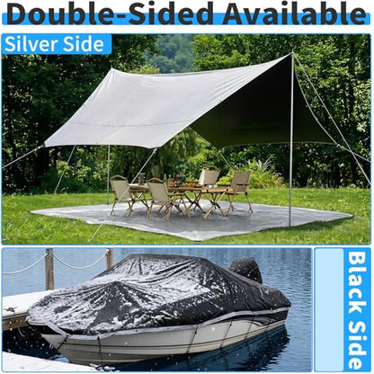16x20FT Tarp 12 Mil Tarps Heavy Duty Waterproof (Silver&black / 1 6 X 2 0 FT)