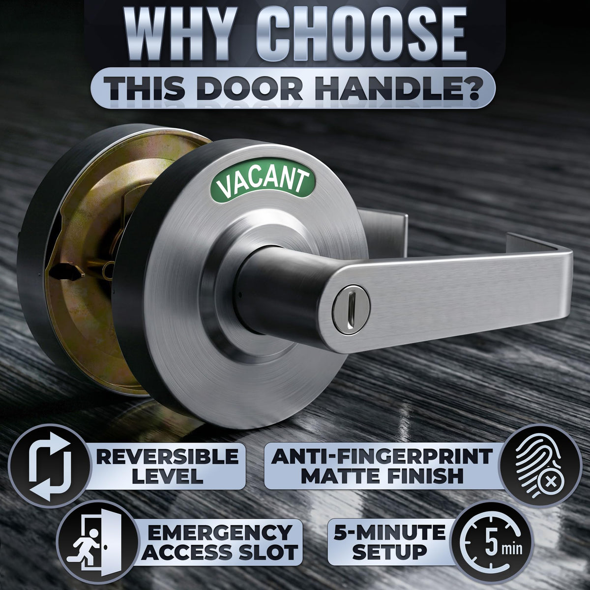 Vacant Occupied Bathroom Lock (Silver Light)