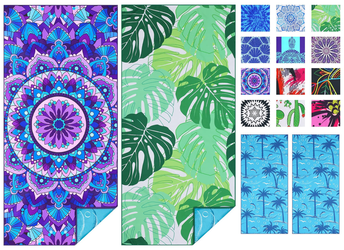 Microfiber Beach Towel Extra Large 71x32 Mandala Leaves 2 Pack (Mandala Leaves / 71 x 32 Inches)