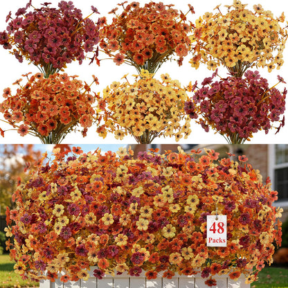 48 Bundles Artificial Fall Flowers (Orange Yellow Brown)