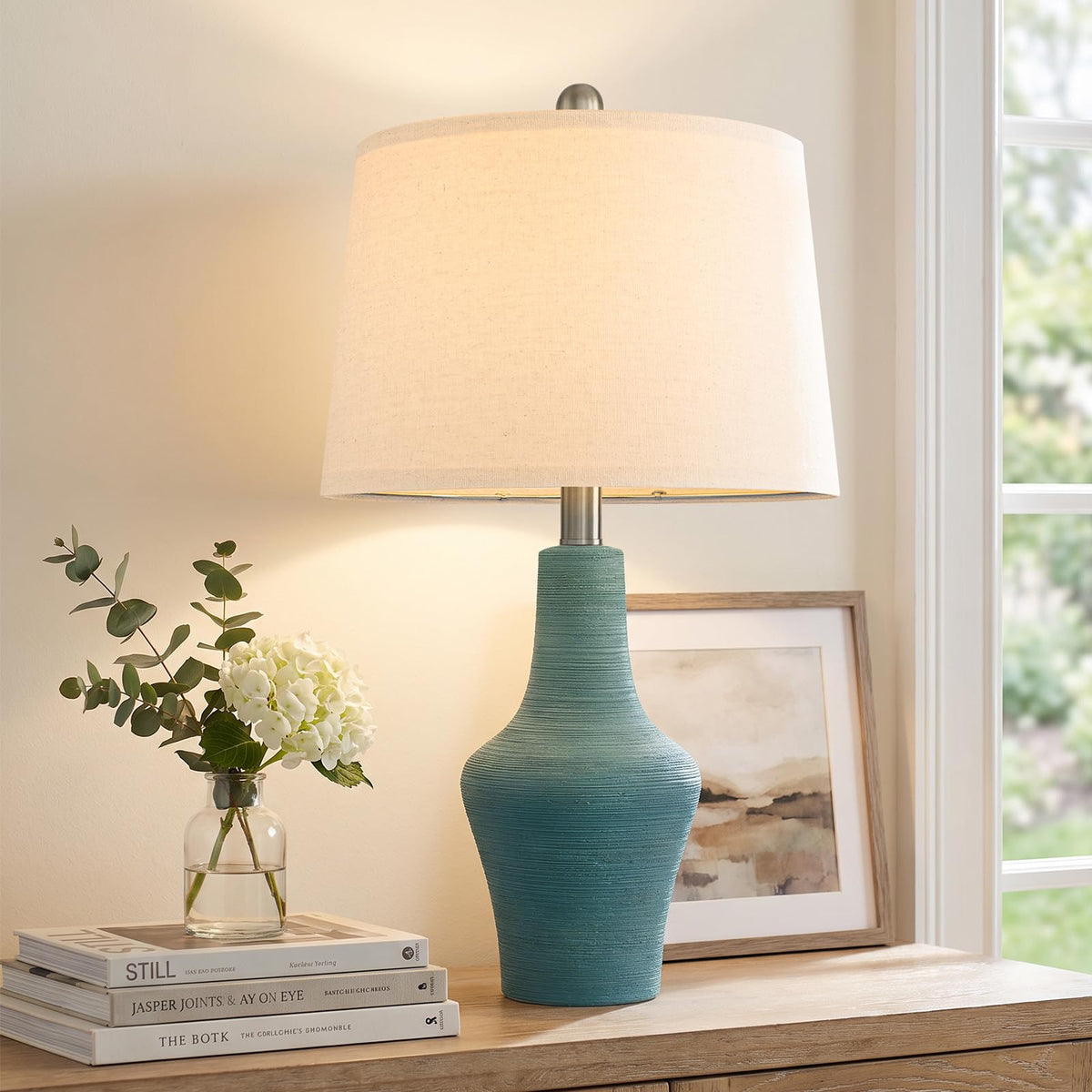 23" Farmhouse Ceramic Table Lamp Modern Bedside Lamps Matte Teal (23.25" Single - Matte Teal)