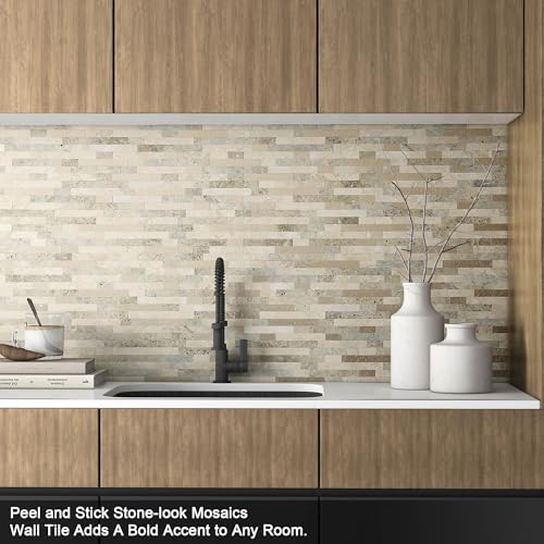 Marble Peel and Stick Backsplash Stick Tiles Subway Brown 10pcs (Autumn Brown)