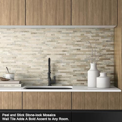 Marble Peel and Stick Backsplash Stick Tiles Subway Brown 10pcs (Autumn Brown)