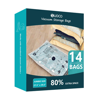 Vacuum Storage Bags for Travel & Home with Pump (14 Jumbo)