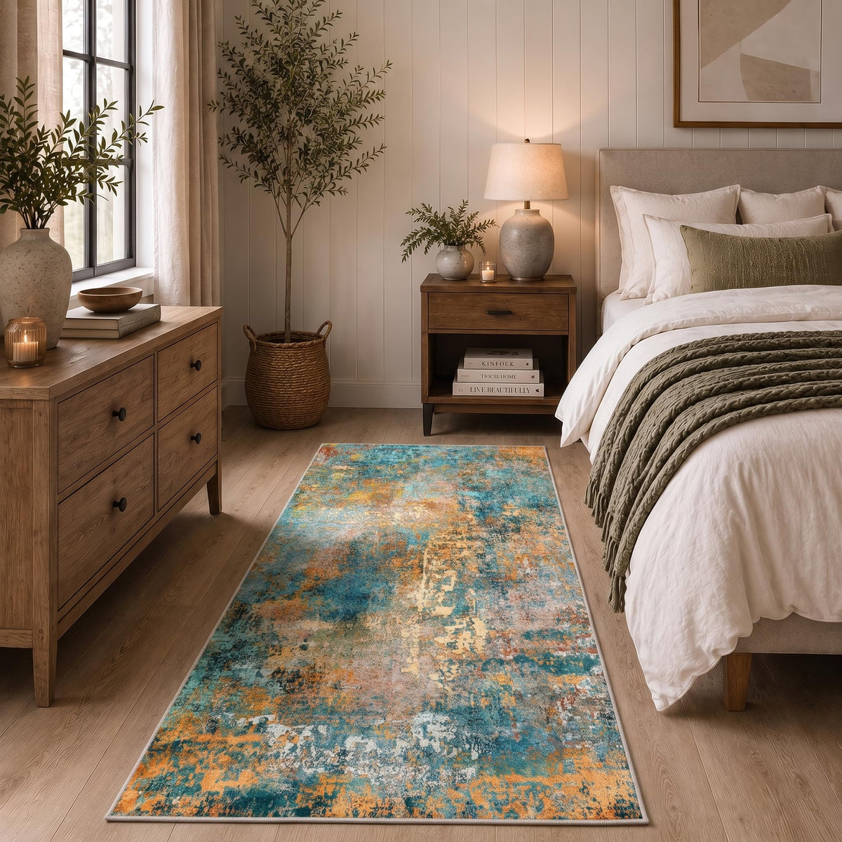 Washable Area Rug 3x6 (Abstract-teal Orange / 3' x 6' (Rectangular))