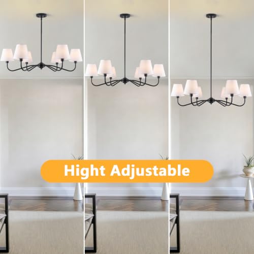 35.82in Black Modern Farmhouse Chandelier with Shades (Black)