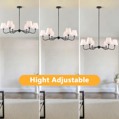 35.82in Black Modern Farmhouse Chandelier with Shades (Black)