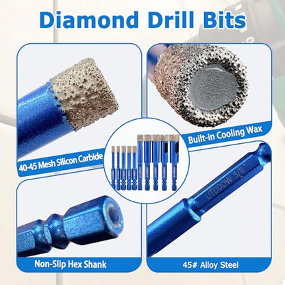 10 Pack Hex Shank Dry Diamond Drill Bits (10 Pcs 3/16"-5/8")