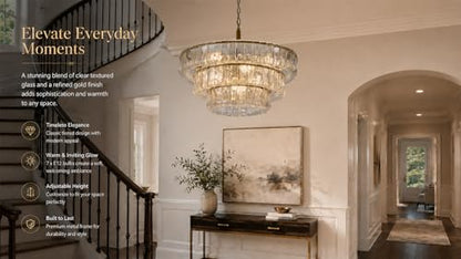 3 Tier 26 Inch Clear Crystal Glass Chandeliers (Clear Gold)