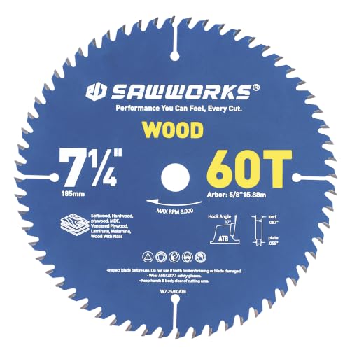 7-1/4" 60T Thin Kerf Circular Saw Blade Woodworking Fine Finish (7-1/4 In 60T)