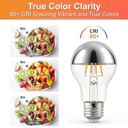 A19 E26 Silver Top Half Chrome Light Bulbs (Silver 3000k Warm White Light)