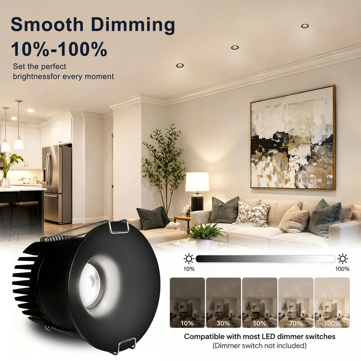 3 Inch Anti Glare Recessed Lighting IP65 Shower Light 5CCT Waterproof LED Downlight with Junction Box (Black-1P / 3 Inch)