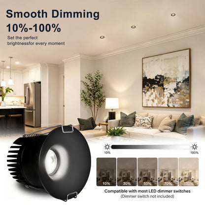3 Inch Anti Glare Recessed Lighting IP65 Shower Light 5CCT Waterproof LED Downlight with Junction Box (Black-1P / 3 Inch)