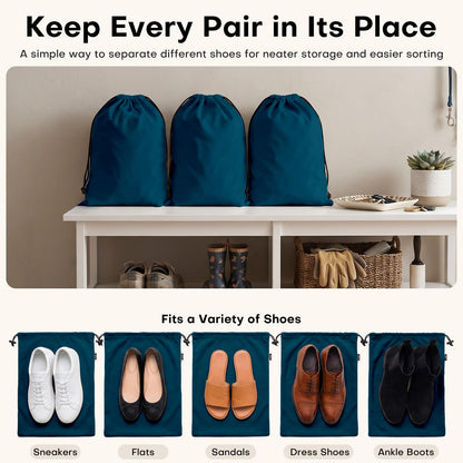 4 Pack Velvet Cloth Shoe Bags for Travel & Packing for Women & Men (Navy Blue)