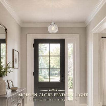 6" Nickel Globe Pendant Light 2 Pack Ribbed Glass Pendant Lights Kitchen Island Height Adjustable Mid (Nickel & Fluted Glass / 6 Inch)
