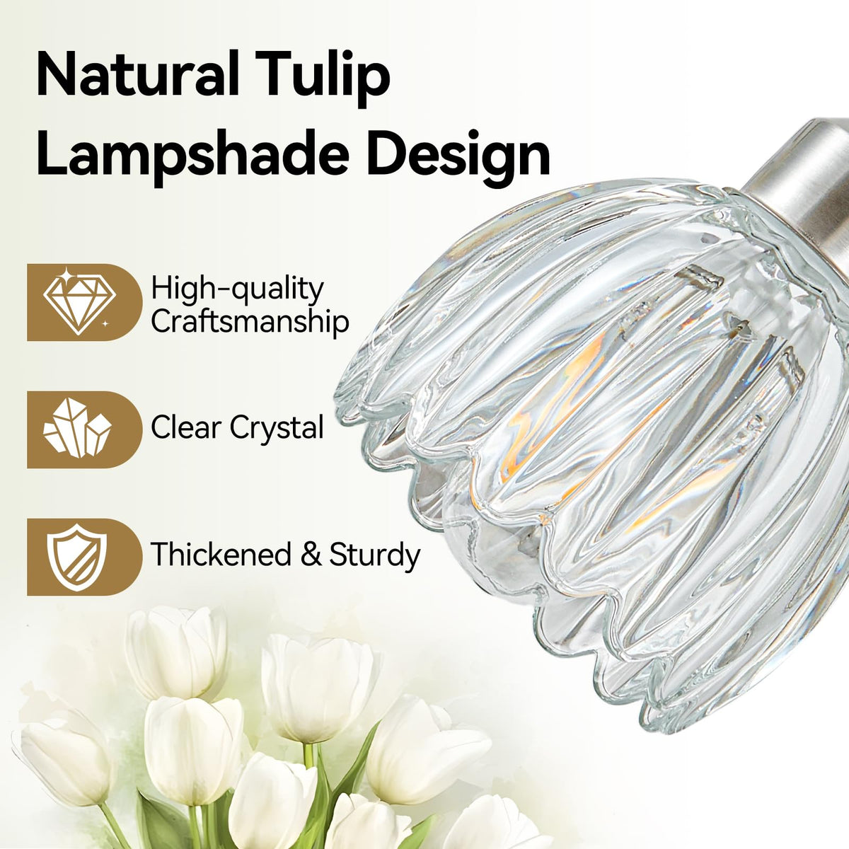 Brushed Nickel Vanity Light Bathroom Lighting Fixtures 6 Light Crystal Tulip Shade Modern Bathroom Vanity Light (Brushed Nickel - Tulip Clear / 6-light)