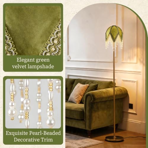 vintage Lampshade With Olive Green Velvet Tassel
