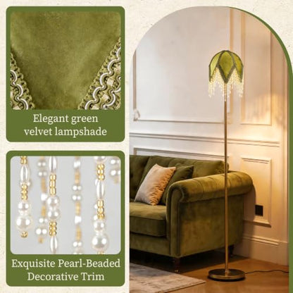 vintage Lampshade With Olive Green Velvet Tassel