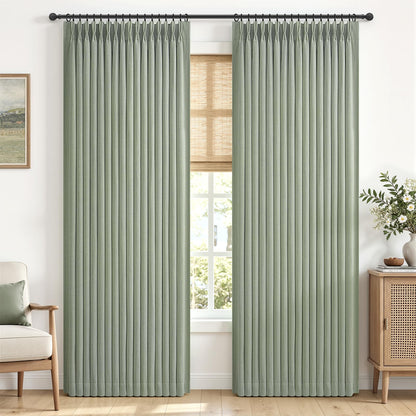 Viral Pinch Pleated Linen Curtains Blackout 90 Inch Long 2 Panel (Sagegreen / 50"W x 90"L (Pack of 2))