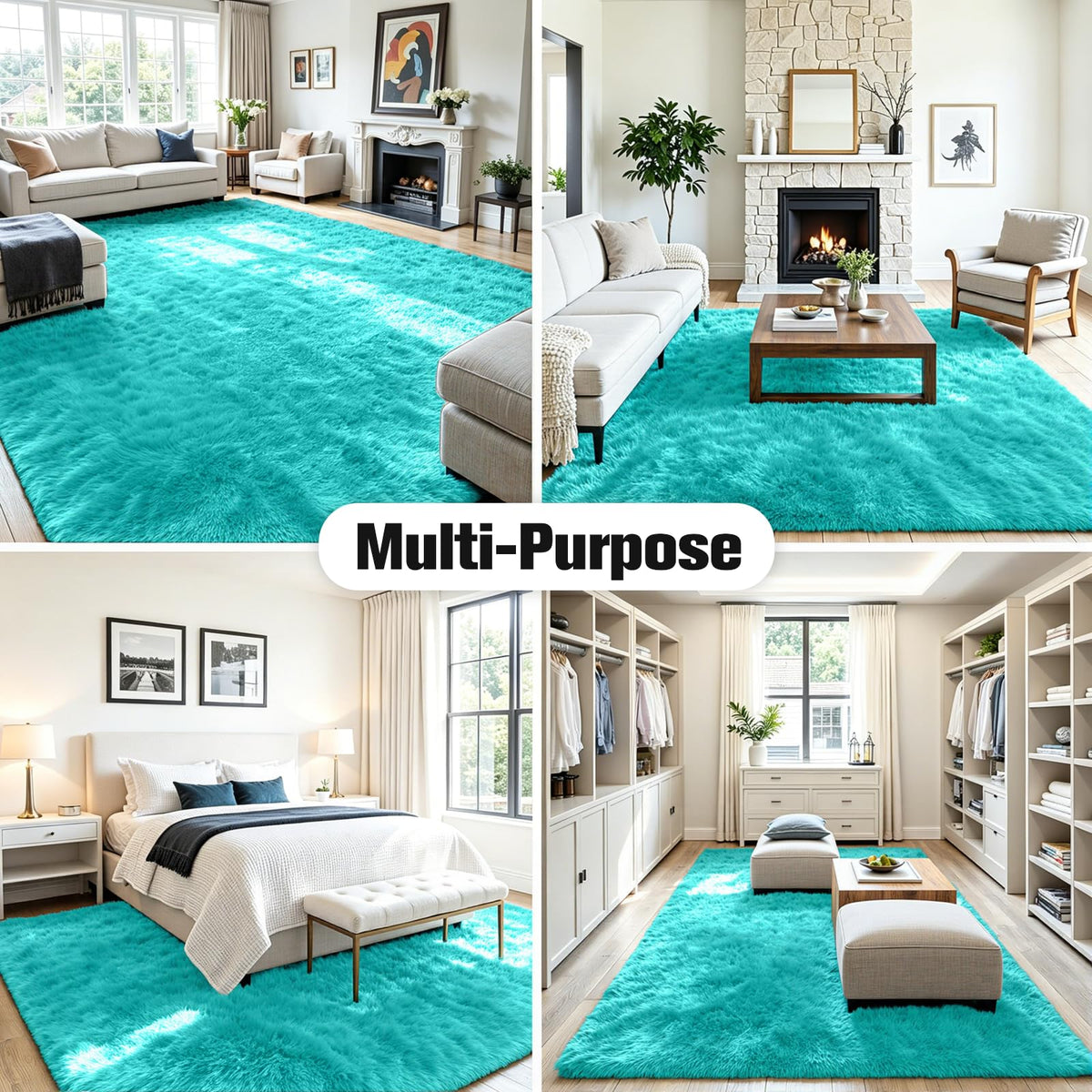 8x10 Fluffy Area Rug for Living Room (Turquoise / 8' x 10' (Rectangular))