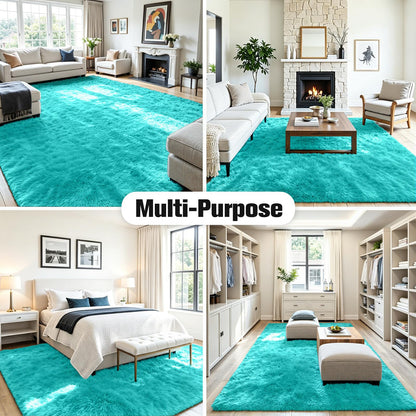 8x10 Fluffy Area Rug for Living Room (Turquoise / 8' x 10' (Rectangular))