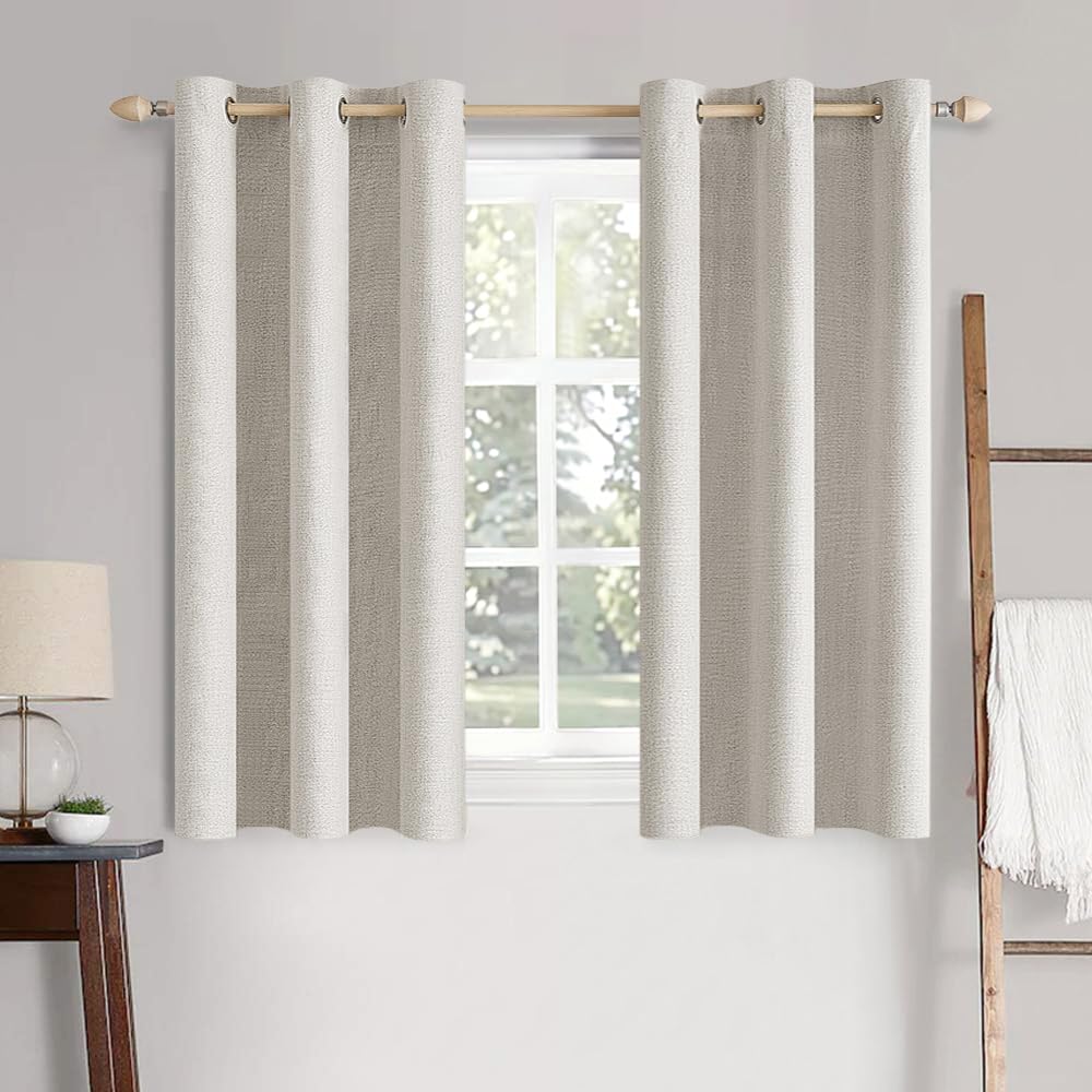 100% Blackout Linen Curtains for Bedroom 42x63 Inches Cream White (Cream White / 42"W x 63"L (Pack of 2))