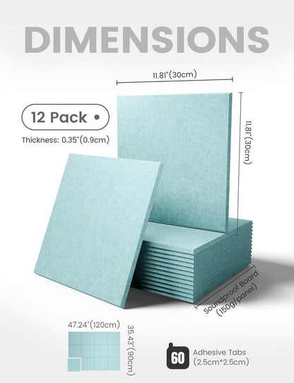 Felt Bulletin Board & Cork Board Alternative 36'' x 24'' (Teal Blue-1 / Solid tile 12-pack)