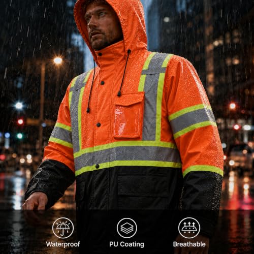 Rain Jacket Men Hi Vis Rain Coats Reflective Raincoat High Visibility Work Suits for Men Women Waterproof