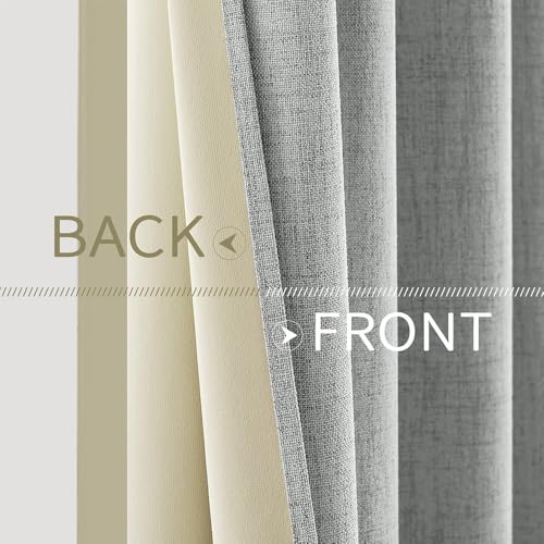 100% Blackout Linen Curtains for Bedroom 52x96 Inches Glacier Gray (Glacier Gray / 52"W x 96"L (Pack of 2))