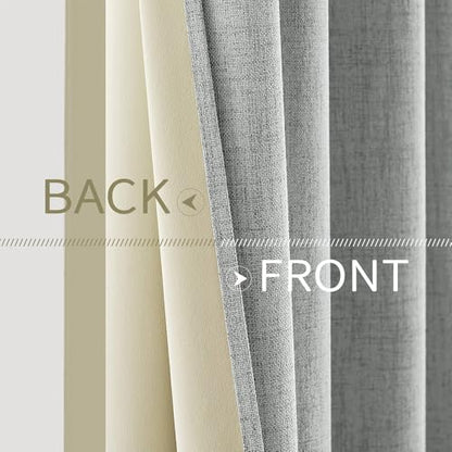 100% Blackout Linen Curtains for Bedroom 52x96 Inches Glacier Gray (Glacier Gray / 52"W x 96"L (Pack of 2))