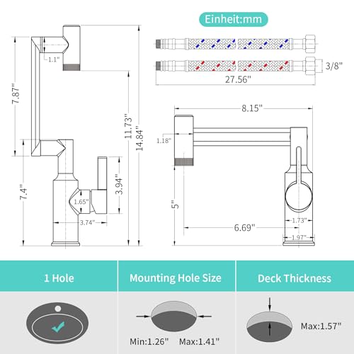 1080° Rotatable 1 Hole Bathroom Faucet with Temperature Display