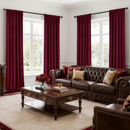 Christmas Burgundy Velvet Curtains 4 Panels Set Back Tab 40"x96" (Burgundy / 40"W x 96"L (Pack of 4))