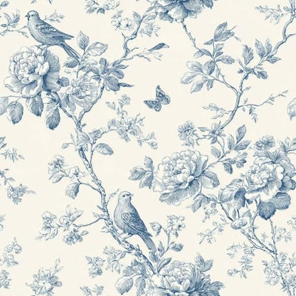 Blue Floral Bird Peel and Stick Wallpaper