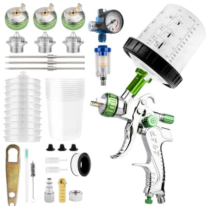 LVLP Air Spray Gun with 10PCS Disposable Mixing Cups & Air Regulator